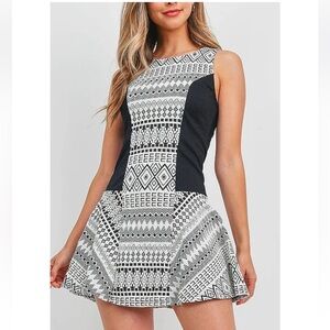 Anthropologie Greylin Knit Fit & Flare Dress Sleeveless Stretch Black Ivory S